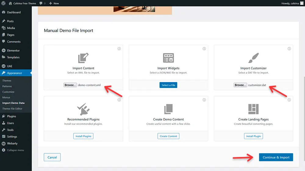 Import Files and Click Continue