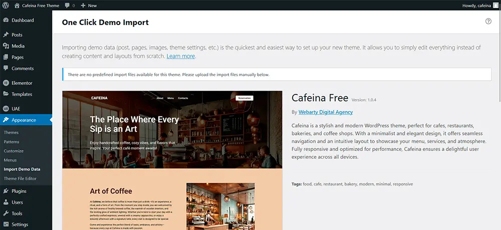 One Click Demo Import